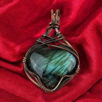 Handmade Copper Wire Wrapped Labradorite Heart Pendant | Unique Gemstone Jewelry | Antiqued Copper | Gift for Love and Transformation