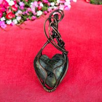 Handmade Copper Wire Wrapped Labradorite Heart Pendant | Unique Gemstone Jewelry | Antiqued Copper | Gift for Her