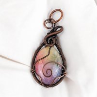 Handmade Dyed Solar Quartz Pendant in Antiqued Copper Wire | Vibrant, Unique Jewelry | 2"