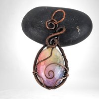 Handmade Dyed Solar Quartz Pendant in Antiqued Copper Wire | Vibrant, Unique Jewelry | 2"