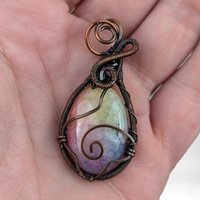Handmade Dyed Solar Quartz Pendant in Antiqued Copper Wire | Vibrant, Unique Jewelry | 2"