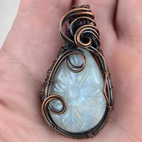 Gift for Her, Moonstone Pendant, Copper Jewelry, Birthday Gift, Christmas Gift, Bohemian Necklace, Wire Wrapped Pendant, Handmade