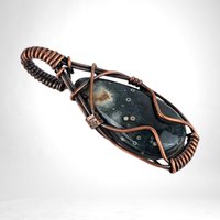 Ocean Jasper Pendant, Copper Wire Wrapped Pendant, Antiqued Copper Jewelry, Handmade Pendant, Green Blue Pendant