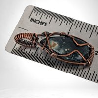 Ocean Jasper Pendant, Copper Wire Wrapped Pendant, Antiqued Copper Jewelry, Handmade Pendant, Green Blue Pendant