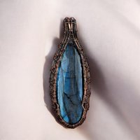 Handmade Copper Wire Wrapped Blue Labradorite Pendant | Unique Artisan Jewelry | Mystical Gift