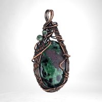 Copper Wire-Wrapped Ruby in Fuchsite Pendant | Unique Gemstone Jewelry | Handmade Artisan Necklace | Bohemian Style Gift for Her