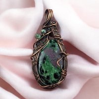Copper Wire-Wrapped Ruby in Fuchsite Pendant | Unique Gemstone Jewelry | Handmade Artisan Necklace | Bohemian Style Gift for Her