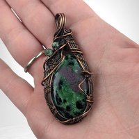 Copper Wire-Wrapped Ruby in Fuchsite Pendant | Unique Gemstone Jewelry | Handmade Artisan Necklace | Bohemian Style Gift for Her