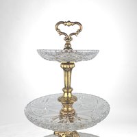 Vintage 3-Tier Brass & Glass Cherub Serving Stand, 18" High, Dessert Stand, Wedding Centerpiece, Unique Home Decor