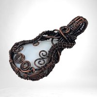 Handmade Copper Wire Wrapped White Calcedony Pendant | Guitar Shaped Pendant | Artisan Jewelry | Gift for Music Lover