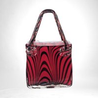 Vintage Art Glass Red Striped Purse | 9" Tall | Unique Home Decor | Bold Statement Piece