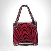 Vintage Art Glass Red Striped Purse | 9" Tall | Unique Home Decor | Bold Statement Piece