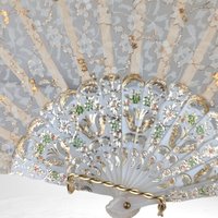 Vintage Chinese Folding Fan Decor | Lace and Plastic | 18" Wide | Unique Home Decor | Gift for Her