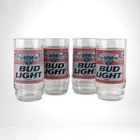 Vintage Bud Light Beer Glasses, Set of 4,  Classic Red Label,  Barware,  Man Cave Decor,  Collectible Glasses