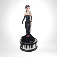 Vintage 1991 Brunette Barbie "Solo in the Spotlight" Music Box Figurine - 10" Ceramic, Excellent Condition w/ Box