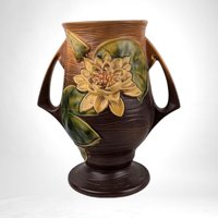Vintage Roseville Waterlily Brown Vase | 9" Tall | 78-9 Shape | Art Pottery | Home Decor | Gift for Collector