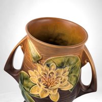 Vintage Roseville Waterlily Brown Vase | 9" Tall | 78-9 Shape | Art Pottery | Home Decor | Gift for Collector