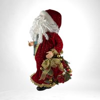 Vintage Standing Santa Claus Figure with Wreath and Teddy Bear | 18" Porcelain Hands and Feet | Christmas Decor