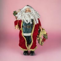 Vintage Standing Santa Claus Figure with Wreath and Teddy Bear | 18" Porcelain Hands and Feet | Christmas Decor