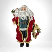 Vintage Standing Santa Claus Figure with Wreath and Teddy Bear | 18" Porcelain Hands and Feet | Christmas Decor