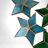 Set of 8 Vintage Star-Shaped Capiz Christmas Light Covers | Retro Holiday Decor | Unique Shell Ornament Covers for String Lights