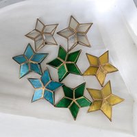 Set of 8 Vintage Star-Shaped Capiz Christmas Light Covers | Retro Holiday Decor | Unique Shell Ornament Covers for String Lights