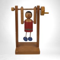 Vintage German Folk Art Wooden Acrobat Figure - Hand-Cranked Moving Toy