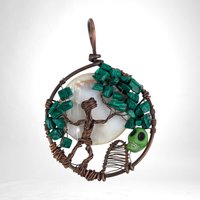 Handmade Copper Wire Pendant, Male and Tree Halloween Necklace, Antiqued Copper Jewelry, Unique Gift for Him
