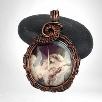 Handmade Copper Wire Wrapped Angelic Pendant, Antiqued Glass, Spiritual Jewelry, Unique Gift, One-of-a-Kind