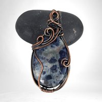 Handmade Copper Wire Wrapped Sodalite Pendant, Antiqued and Polished, Unique Gift for Crystal Enthusiasts, Boho Style, Everyday Wear