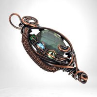 Handmade Copper Wire Wrapped Checkered Labradorite Pendant with Crystals, Unique Crystal Jewelry, Gift Idea