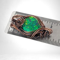 Handmade Copper Wire Wrapped Immitation Opal Green Glass Pendant, Unique Artisan Jewelry