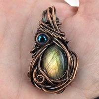 Handmade Copper Wire Wrapped Labradorite Pendant with Crystal Accent, Unique Gemstone Jewelry, Mystical Gift Idea