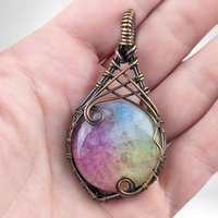 Handmade Copper Wire Wrapped Solar Quartz Pendant | Unique Bohemian Jewelry | Dyed Solar Quartz Cabochon | Gift for Crystal Lovers