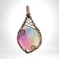 Handmade Copper Wire Wrapped Solar Quartz Pendant | Unique Bohemian Jewelry | Dyed Solar Quartz Cabochon | Gift for Crystal Lovers