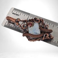Handmade Copper Wire Wrapped Moonstone Pendant | Carved Moonstone with Pink Crystal Accent | Antiqued Copper | Unique Gift