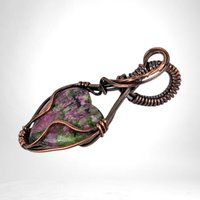 Handmade Copper Wire Wrapped Ruby in Fuchsite Heart Pendant | Unique Gemstone Jewelry | Antiqued Copper | Gift for Love and Harmony