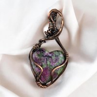 Handmade Copper Wire Wrapped Ruby in Fuchsite Heart Pendant | Unique Gemstone Jewelry | Antiqued Copper | Gift for Love and Harmony