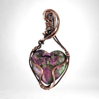 Handmade Copper Wire Wrapped Ruby in Fuchsite Heart Pendant | Unique Gemstone Jewelry | Antiqued Copper | Gift for Love and Harmony