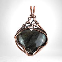 Handmade Copper Wire Wrapped Labradorite Heart Pendant | Unique Gemstone Jewelry | Antiqued Copper | Gift for Love and Transformation