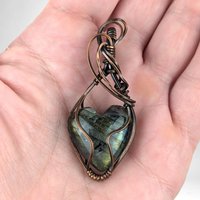 Handmade Copper Wire Wrapped Labradorite Heart Pendant | Unique Gemstone Jewelry | Antiqued Copper | Gift for Her