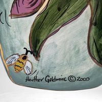 Vintage 2000 Heather Goldminc Flower Pot Wall Hanging | Clay Art | Home Decor | 7" x 6 3/4"