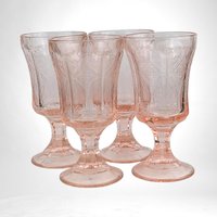 Set of 4 Vintage Indiana Glass Recollection Pink Water Goblets - Elegant Glassware - Table Setting