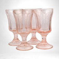 Set of 4 Vintage Indiana Glass Recollection Pink Water Goblets - Elegant Glassware - Table Setting
