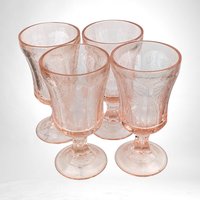 Set of 4 Vintage Indiana Glass Recollection Pink Water Goblets - Elegant Glassware - Table Setting