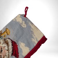 Vintage Santa in Chimney Needlepoint Christmas Stocking, 20", Hand-Stitched Holiday Decor