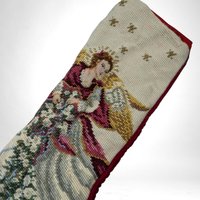 Vintage Angel Needlepoint Christmas Stocking, 21", Heavenly Holiday Decor, Hand-Stitched