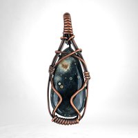 Ocean Jasper Pendant, Copper Wire Wrapped Pendant, Antiqued Copper Jewelry, Handmade Pendant, Green Blue Pendant