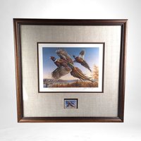 Vintage 1986 Minnesota Pheasant Stamp Print Framed, Signed James A. Meger, Wildlife Art, Hunting Decor, Cabin Decor, Gift for Hunter