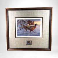 Vintage 1989 Minnesota Pheasant Habitat Stamp Print Framed, Signed David Chapman, Wildlife Art, Hunting Decor, Cabin Decor